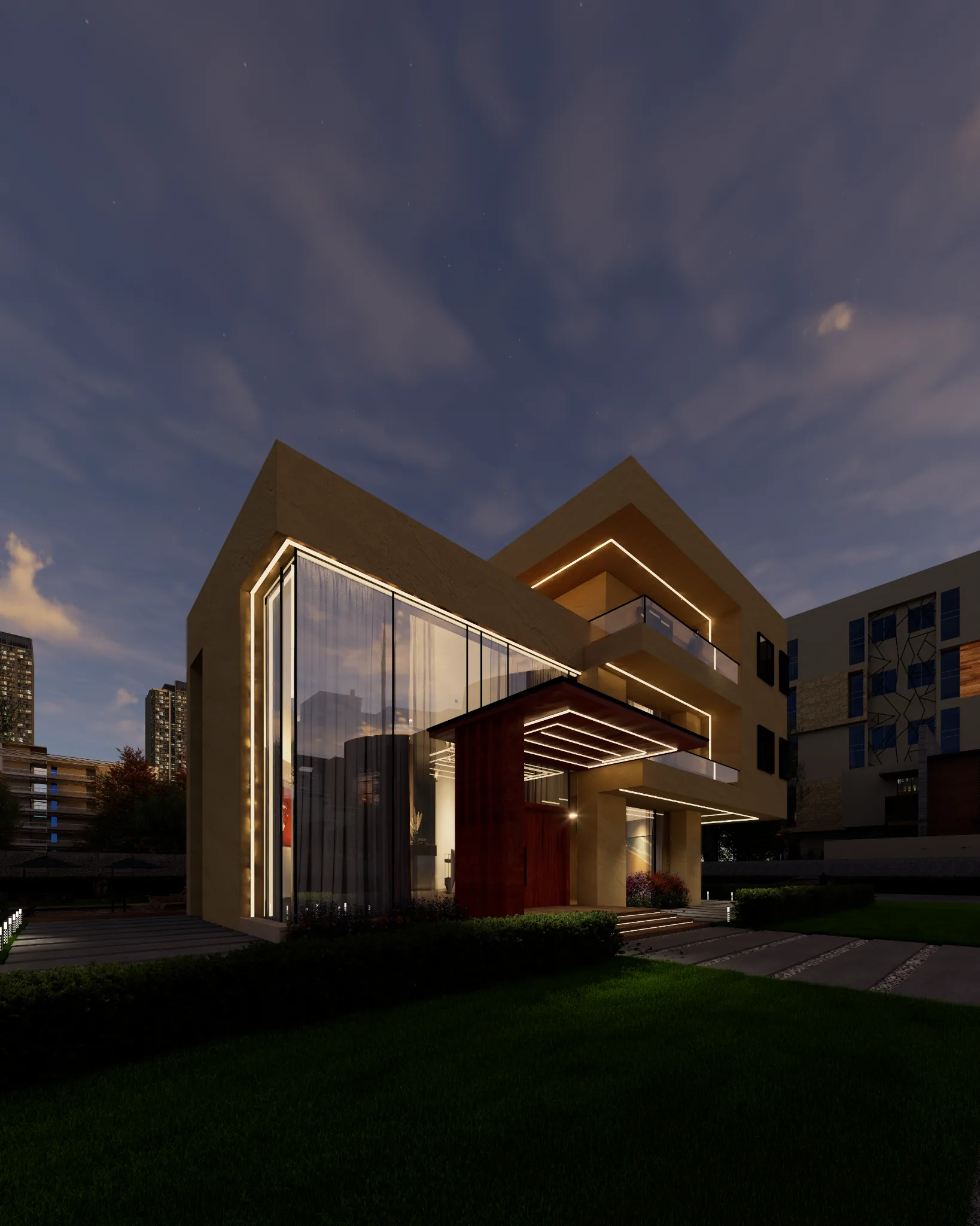 Nagakiba Night architectural visualization 05 by Graphkin